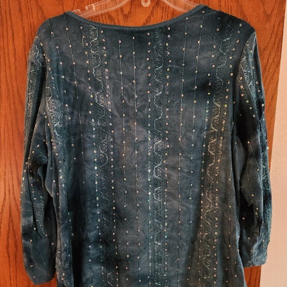 Dressbarn teal green sequin  embroidered vneck top xl - Picture 5 of 5